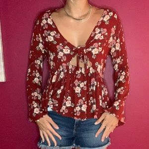 Cut out Floral Blouse with peplum